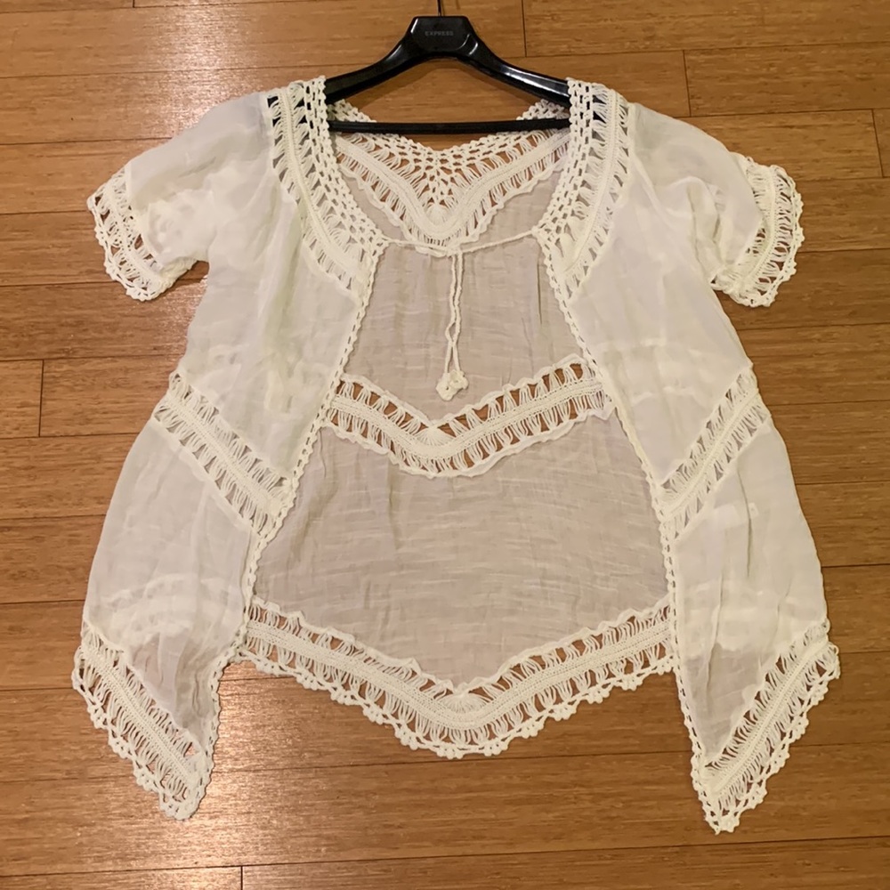 Cupshe Theodora White Crochet Trim Kimono Cover Up